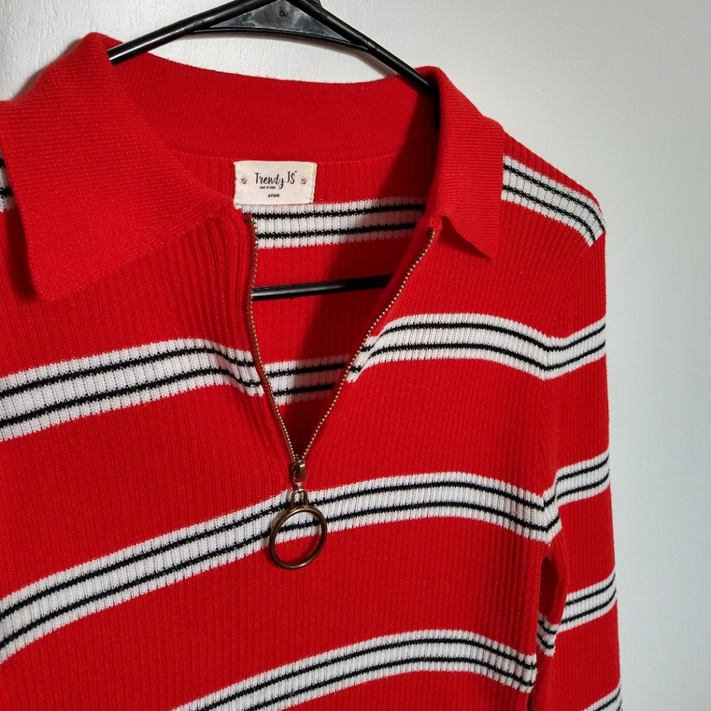 Long Sleeve Red Knitted Stripes Sweater Top